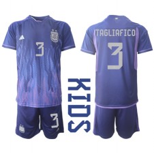 Argentina Nicolas Tagliafico #3 Bortaställ Barn VM 2022 Korta ärmar (+ Korta byxor)